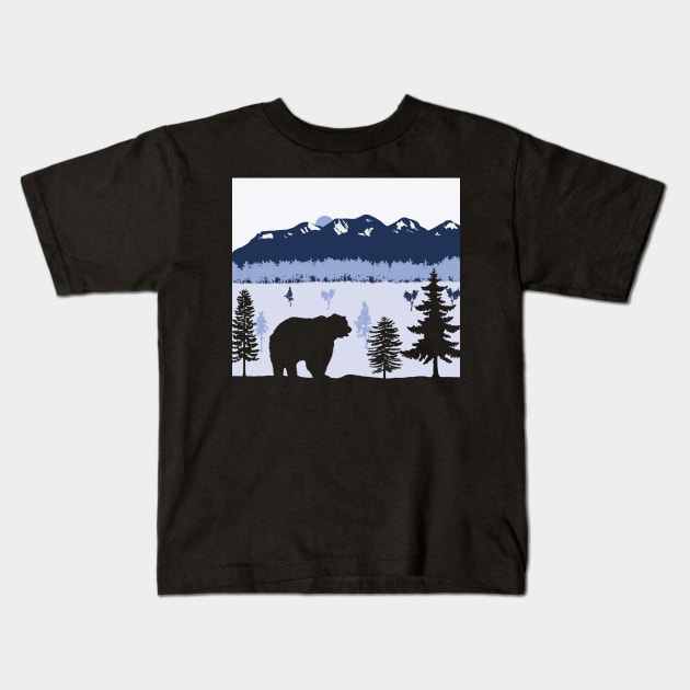 Bear Sunset Kids T-Shirt by nickbeta